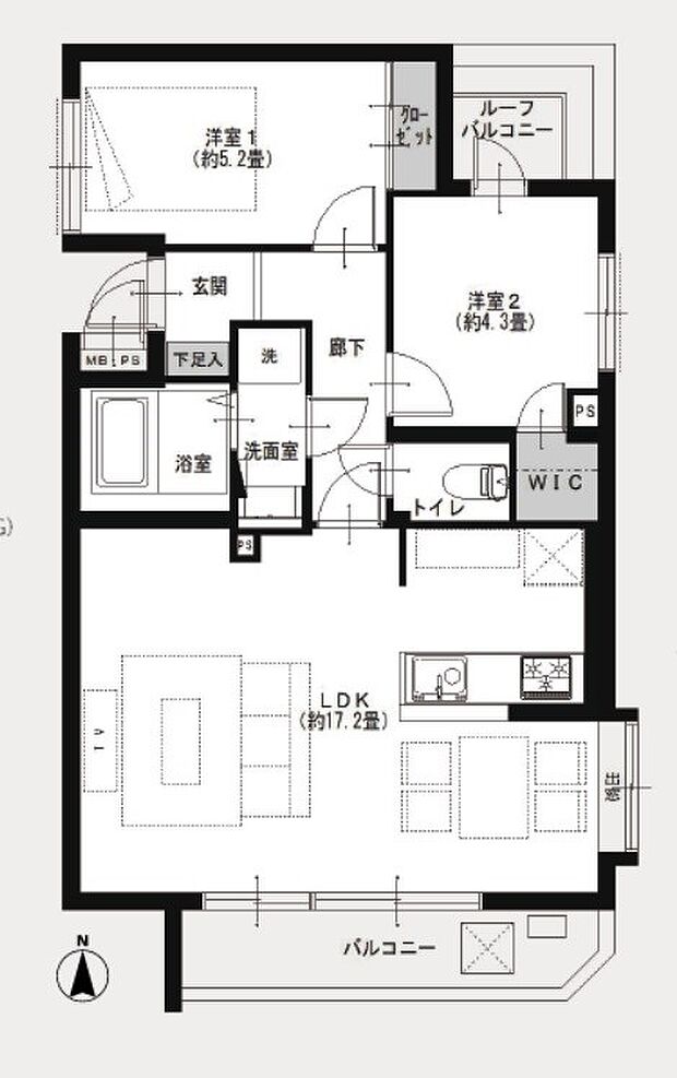 ニューウェルテラス第6日吉(2LDK) 12階の間取り図