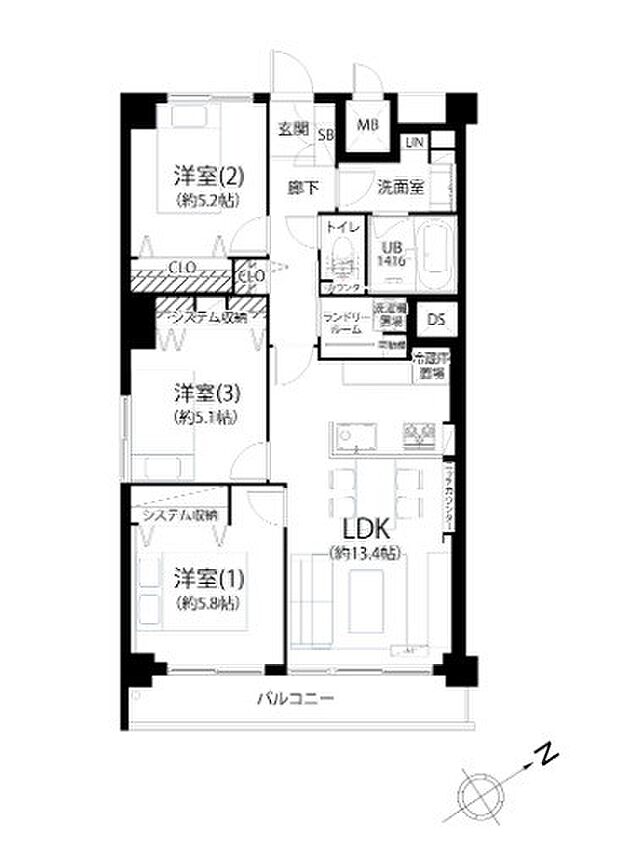 サニーハイツ向ヶ丘(3LDK) 4階の間取り図