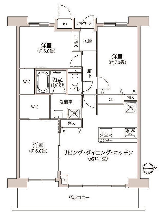 ライフレビュー川崎大師公園(3LDK) 4階の間取り図