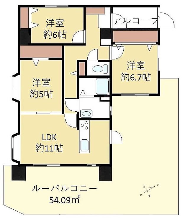 戸塚ダイヤモンドマンションＡ号棟(3LDK) 4階の間取り図