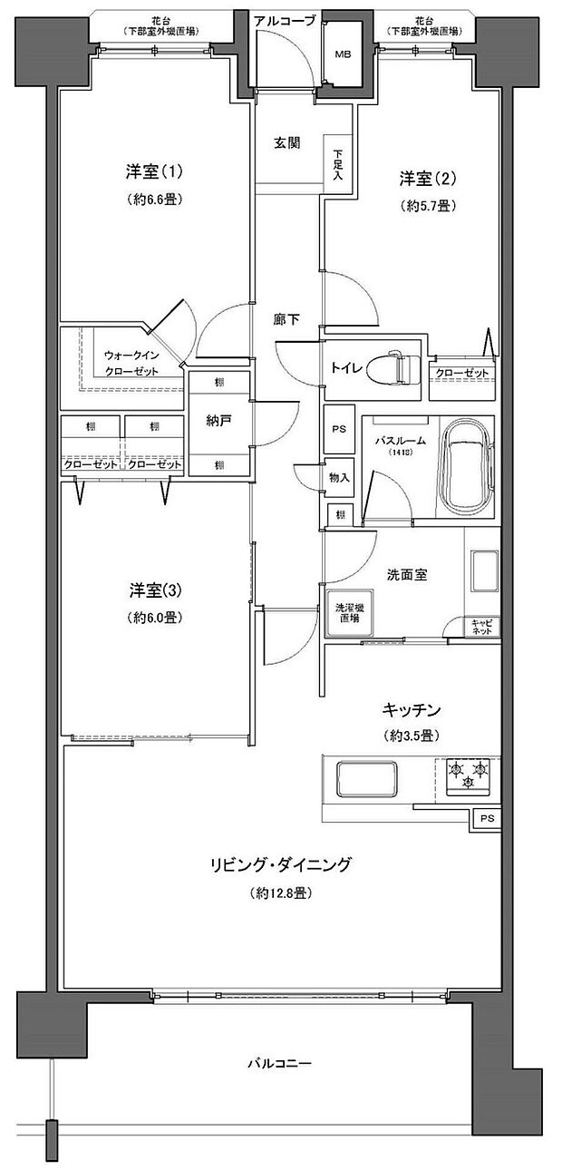 シティハウス三ッ沢公園(3SLDK) 4階の間取り図