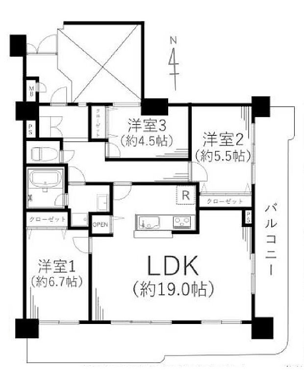 ライオンズマンション相鉄いずみ野(3LDK) 6階の間取り図