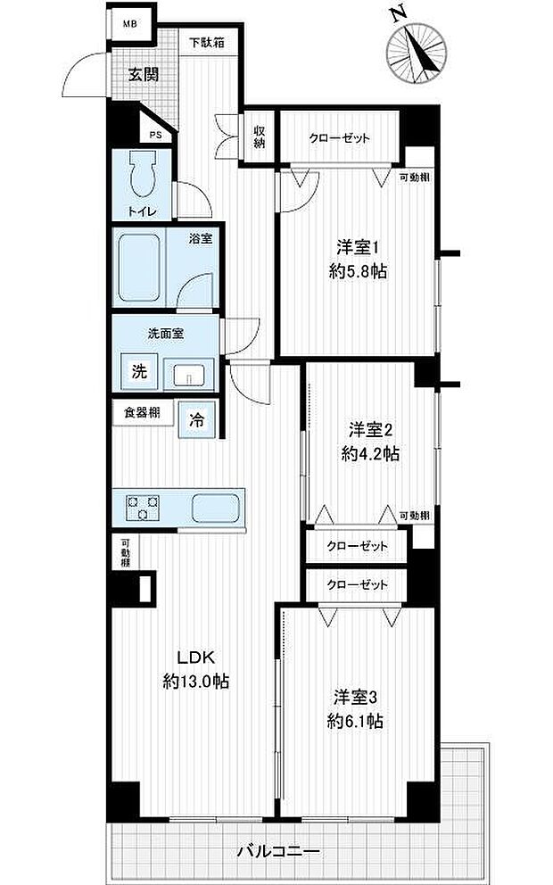 シティコープ東戸塚(3LDK) 4階の間取り図
