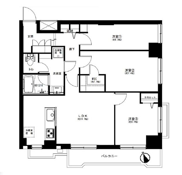 ライオンズマンション川崎(3LDK) 3階の間取り図