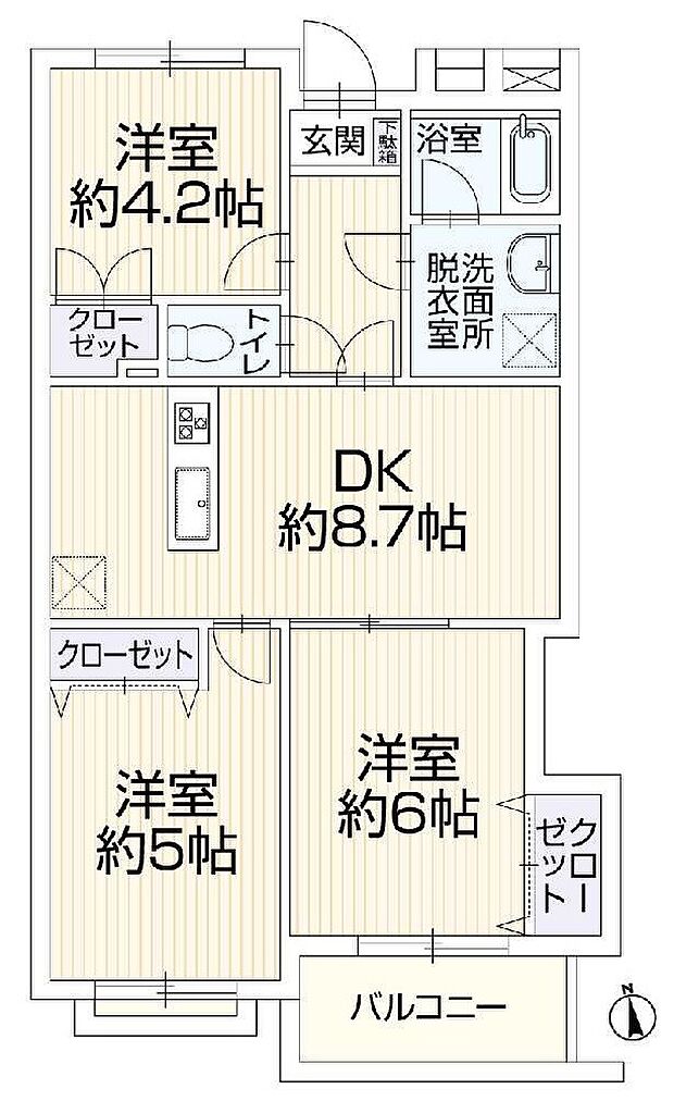 アビタシオン南生田(3DK) 1階の間取り図