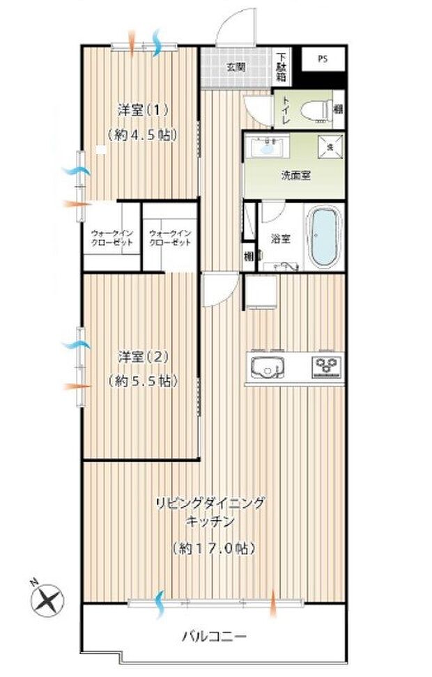 コスモ鶴見東寺尾(2LDK) 3階の間取り図