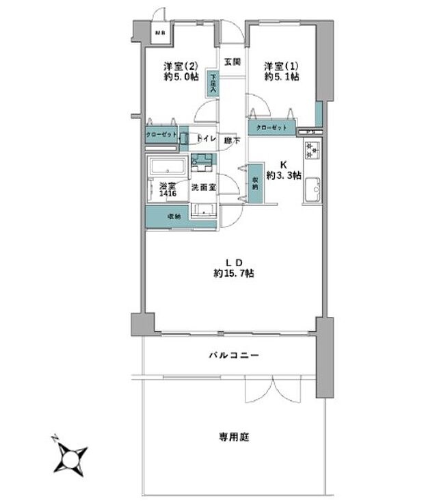 シャルマン横浜中山(2LDK) 1階の間取り図