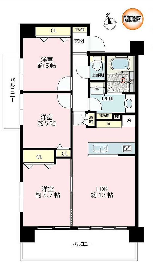 グランイーグル横濱鶴見III(3LDK) 2階の間取り図