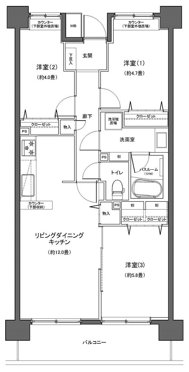 アルカサル川崎(3LDK) 7階の間取り図