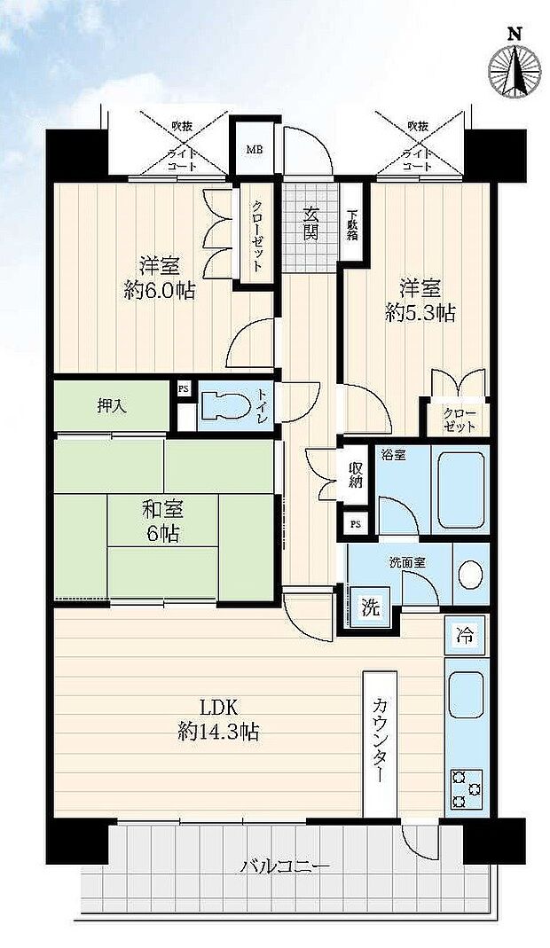 グランステイツ二俣川(3LDK) 6階の間取り図