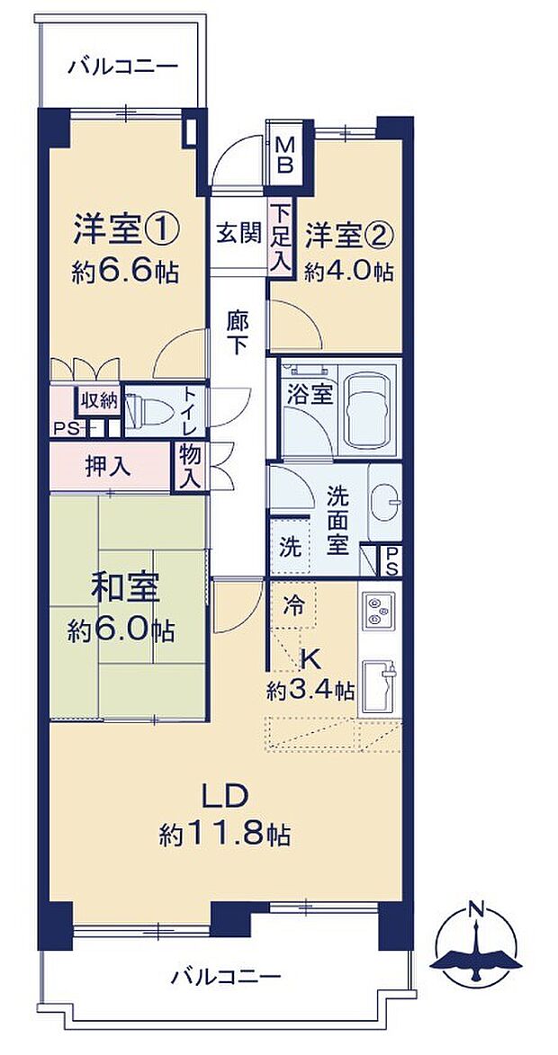 シティクレスト横浜上永谷壱番街(3LDK) 3階の間取り図