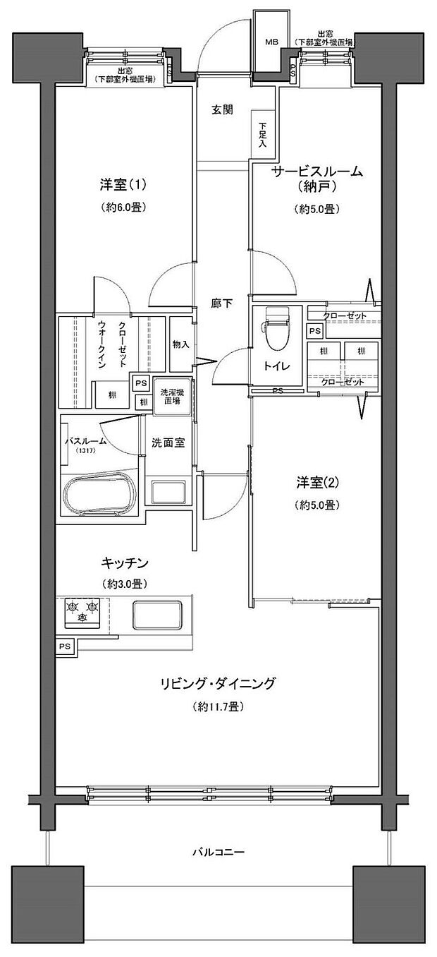 クレストシティタワーズ横浜(2SLDK) 16階の間取り図