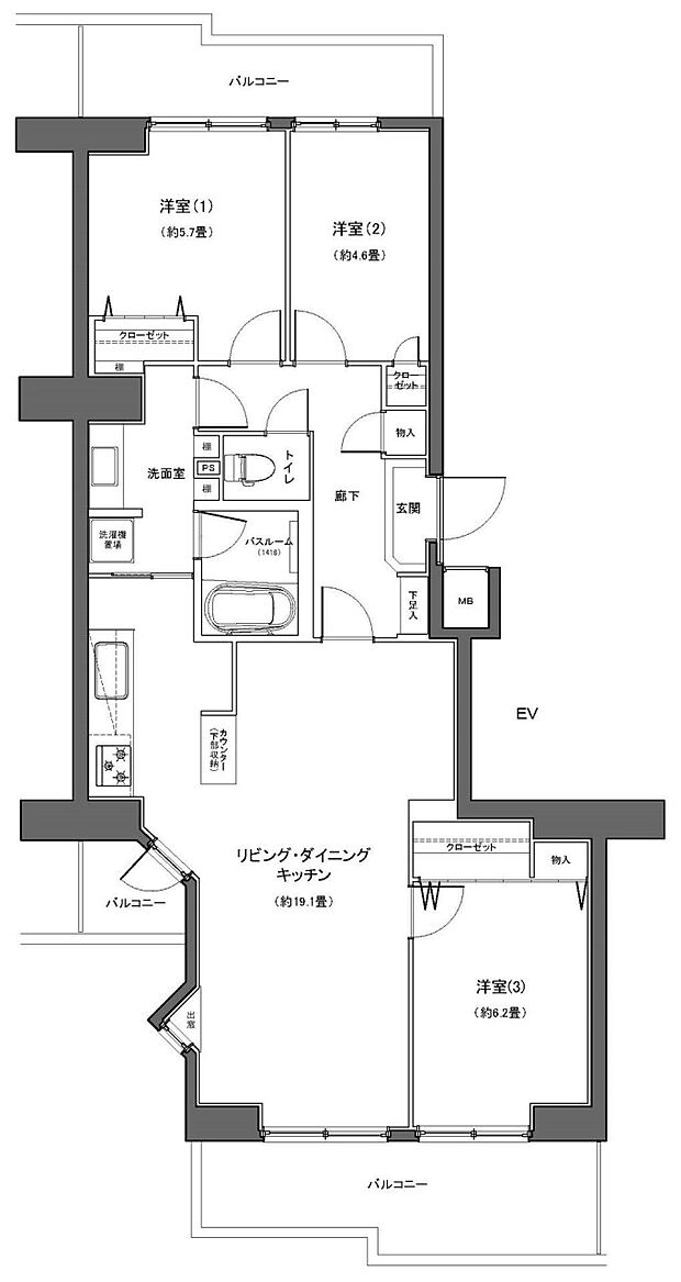 イトーピア綱島コンドミニアム(3LDK) 9階の間取り図