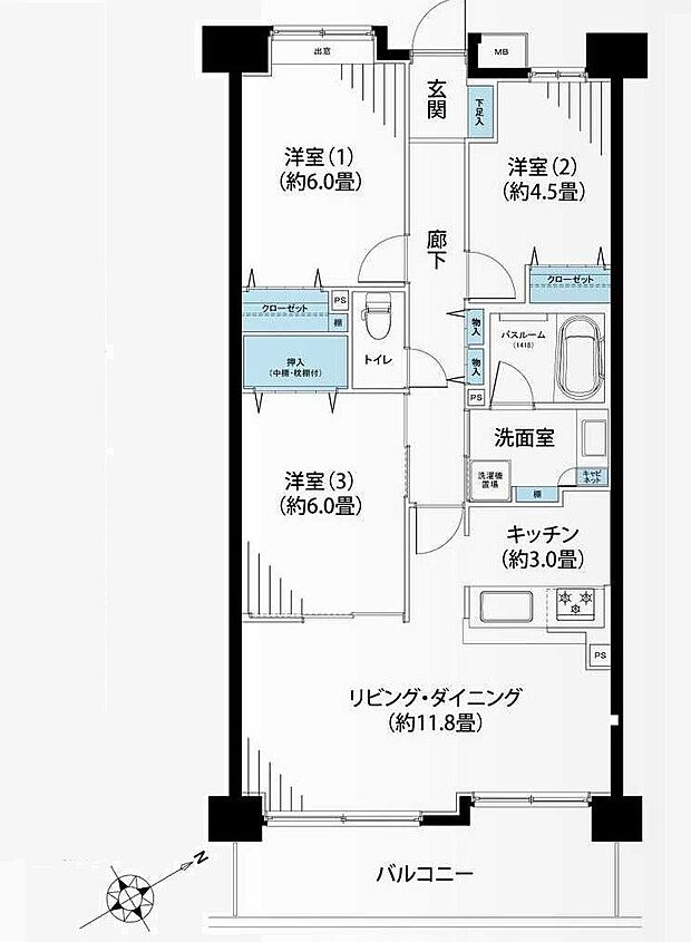サングレイス新杉田(3LDK) 4階の間取り図