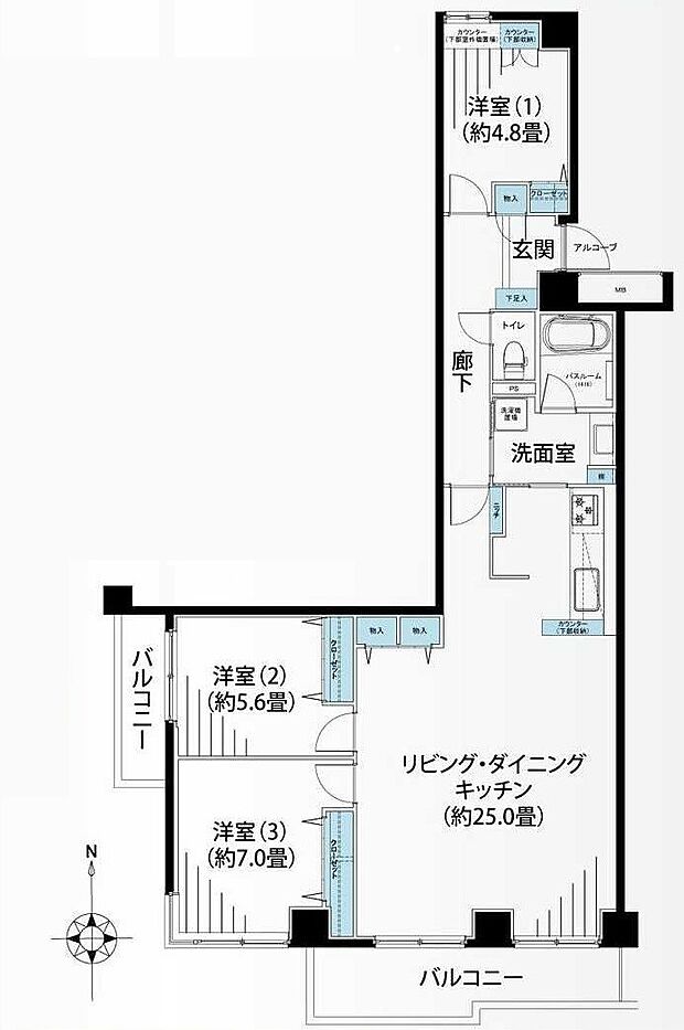グランドベイヒルズ横浜(3LDK) 5階の間取り図