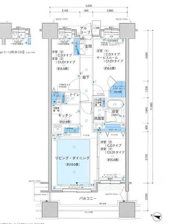 クレストシティタワーズ横浜(3LDK) 12階の間取り図
