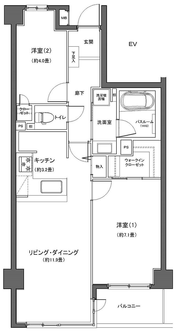 横浜妙蓮寺シティハウス(2LDK) 5階の間取り図