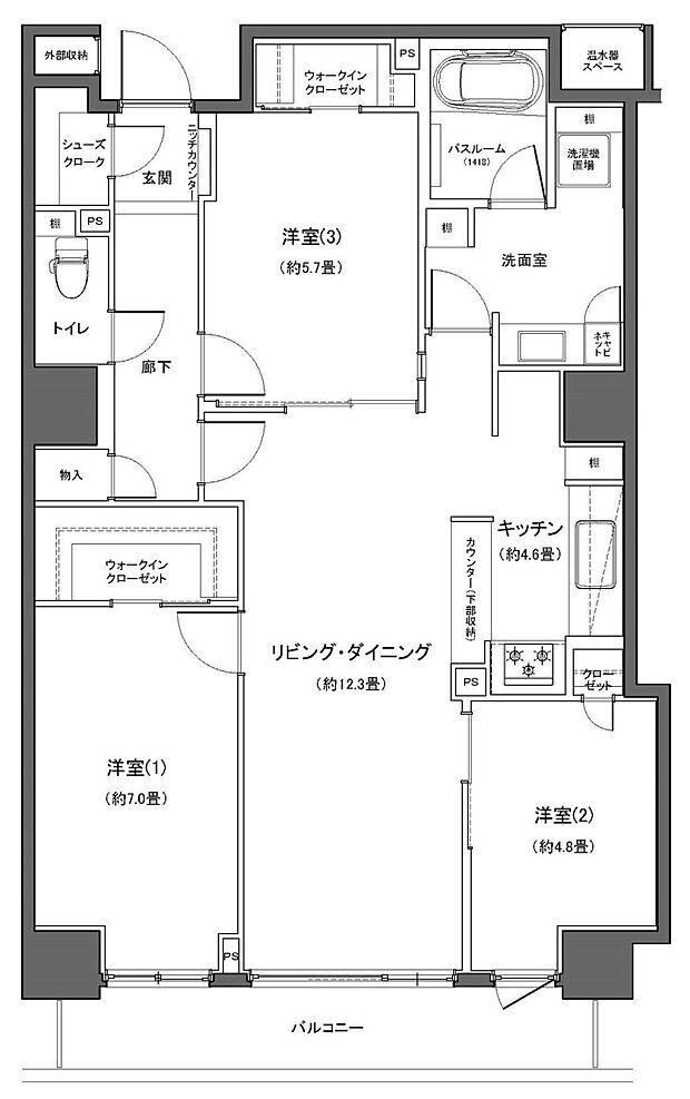ニューシティ東戸塚タワーズシティル・パルクシエル(3LDK) 22階の間取り図