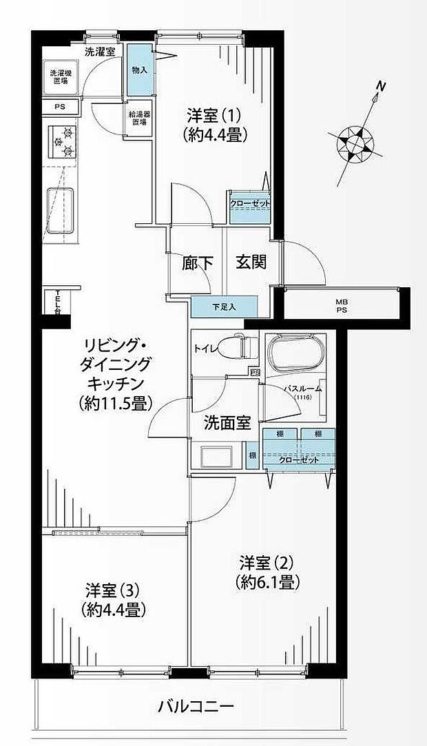 エクレール横浜三番館(3LDK) 7階の間取り図