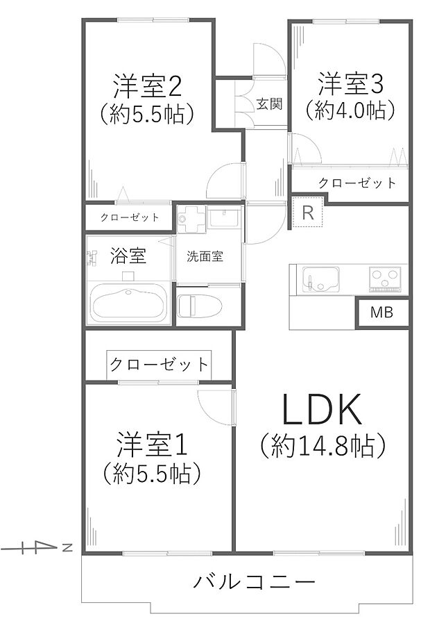 グランビスタ横浜三ツ沢(3LDK) 3階の間取り図