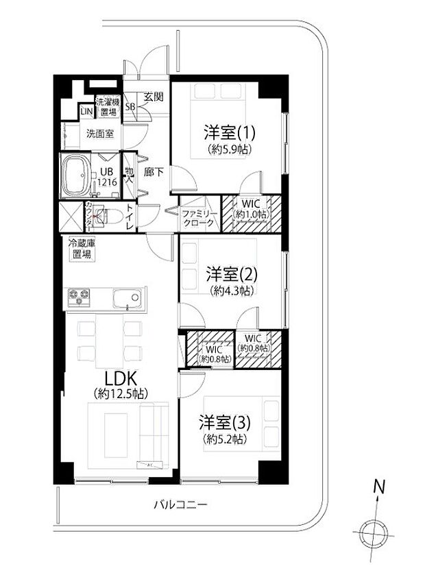 川崎セントラルコーポ(3LDK) 5階の間取り図