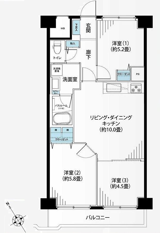 日榮ハイム富岡(3LDK) 8階の間取り図