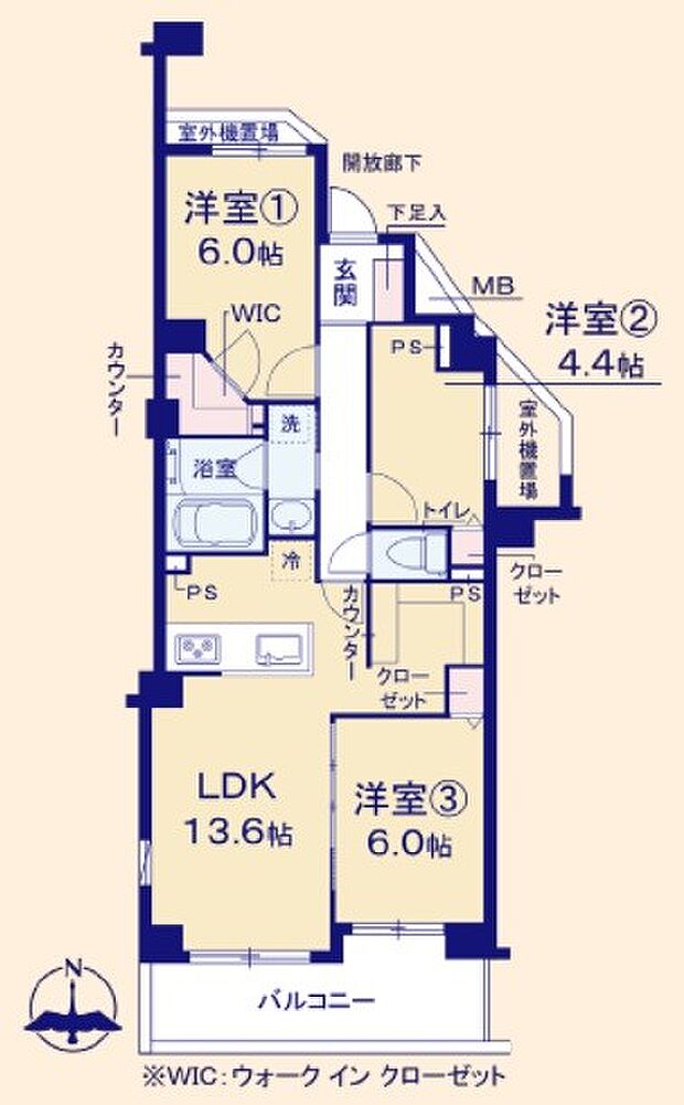 横浜和田町パーク・ホームズ(3LDK) 3階の間取り図