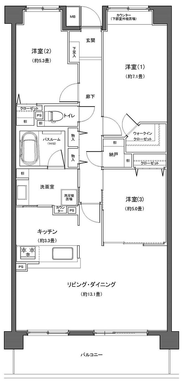 横浜西谷パークホームズ(3SLDK) 5階の間取り図
