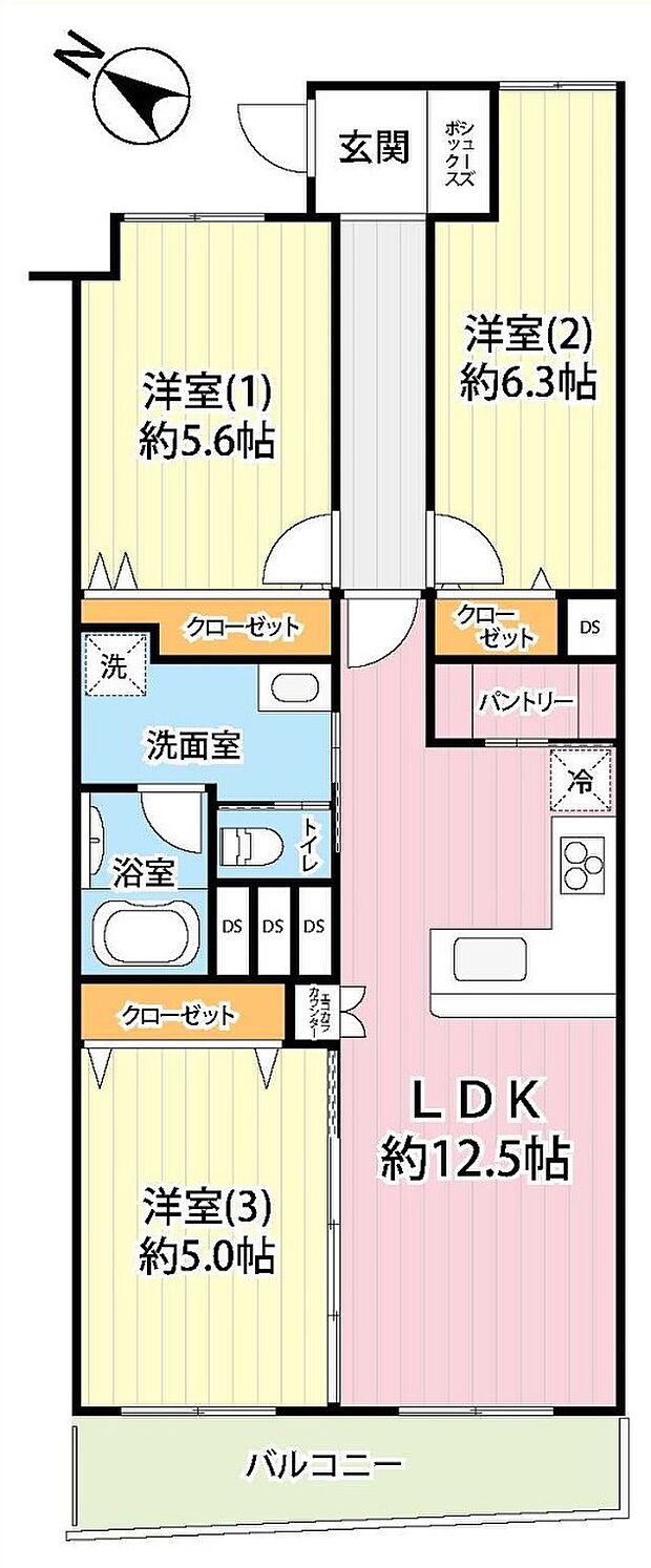 金沢八景ブランシール(3LDK) 2階の間取り図