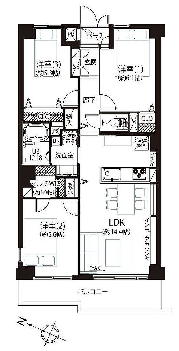 インペリアル東白楽ガーデンハウスＢ棟(3LDK) 4階の間取り図