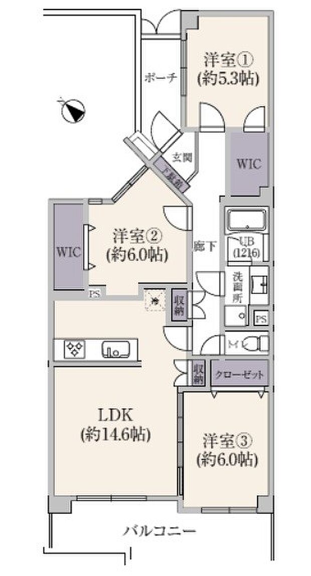 コスモ青葉台ウエストヒルズＢ棟(3LDK) 6階の間取り図