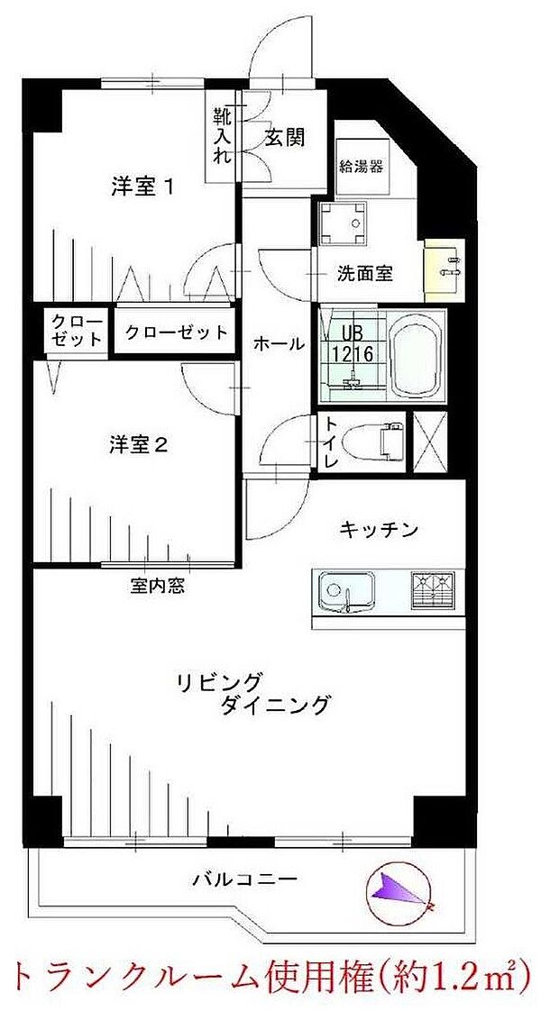 岡野パークハイツ(3DK) 9階の間取り図
