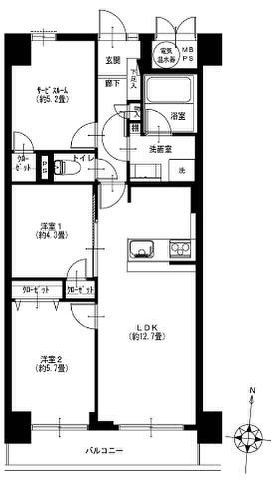 ライオンズマンション二俣川(2SLDK) 3階の間取り図
