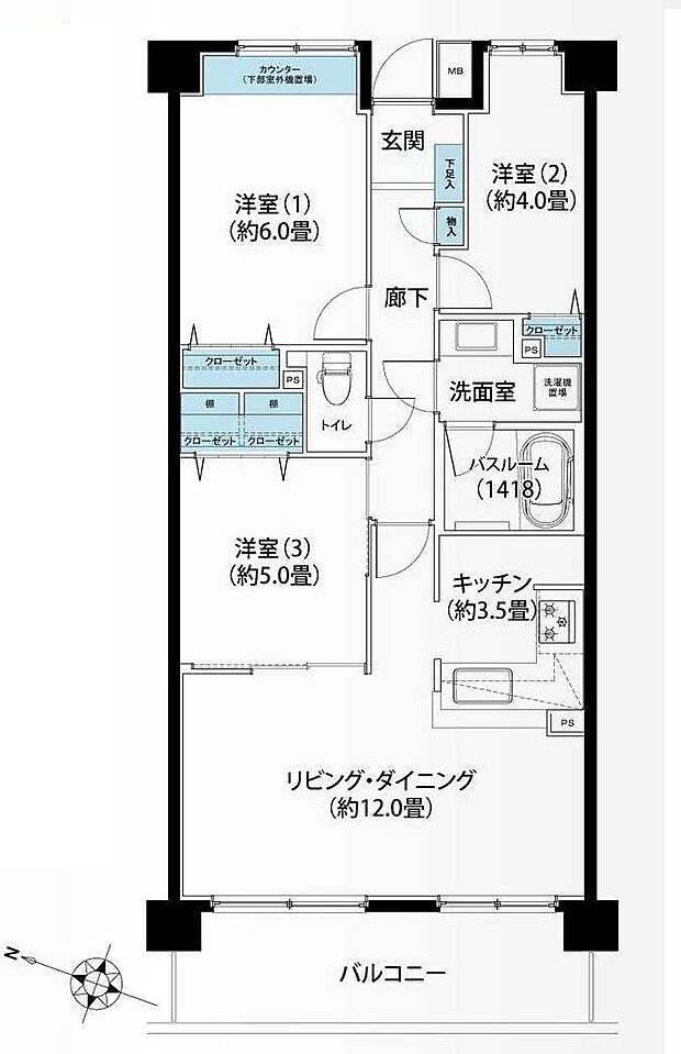 横浜西谷パークホームズ(3LDK) 4階の間取り図