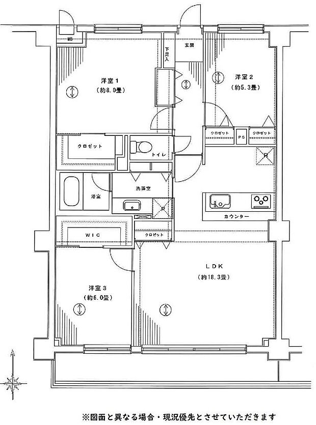 鶴見シティハイツ(3LDK) 3階の間取り図