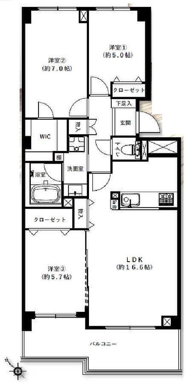 フォティーニアたまプラーザ(3LDK) 6階の間取り図