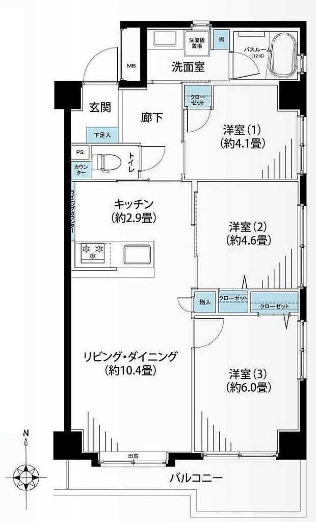 ニッコーハイツ西寺尾(3LDK) 6階の間取り図