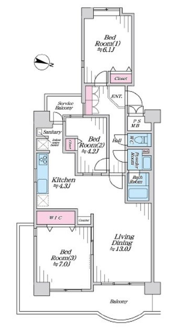 パークハイツ鶴見(3LDK) 4階の間取り図