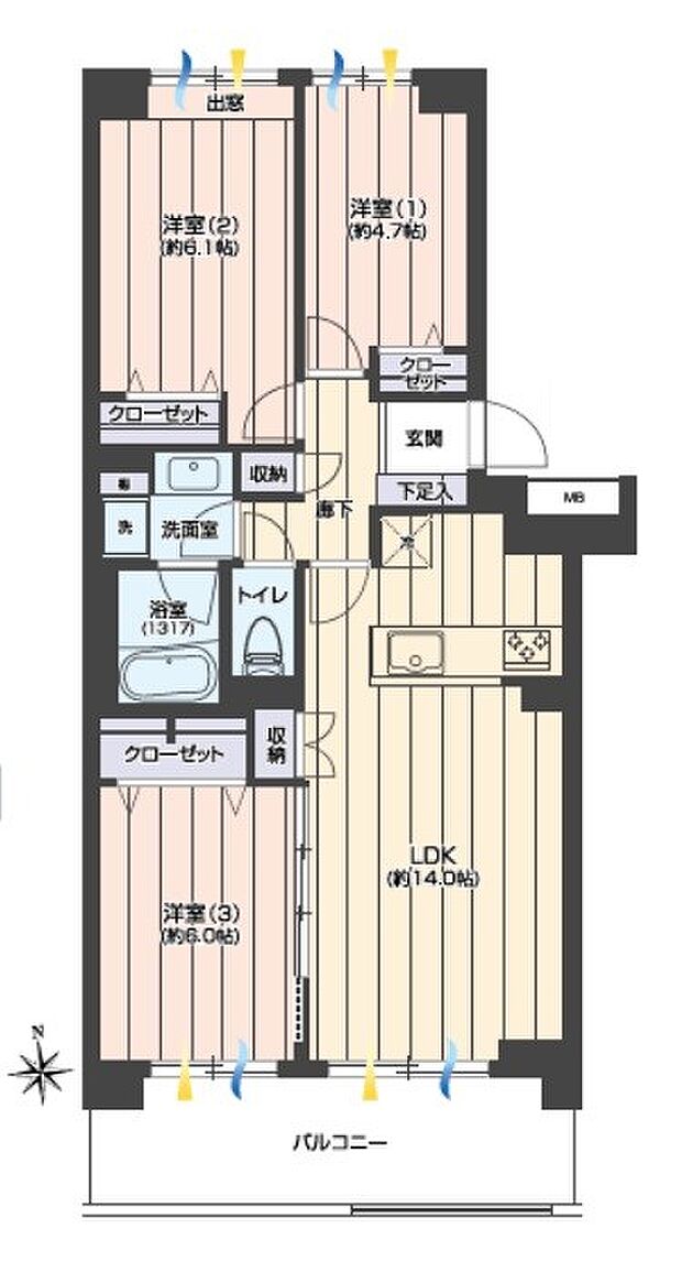 ガーデンポートI番館(3LDK) 6階の間取り図