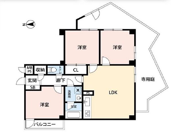 ソフトタウン三ツ沢(3LDK) 1階の間取り図