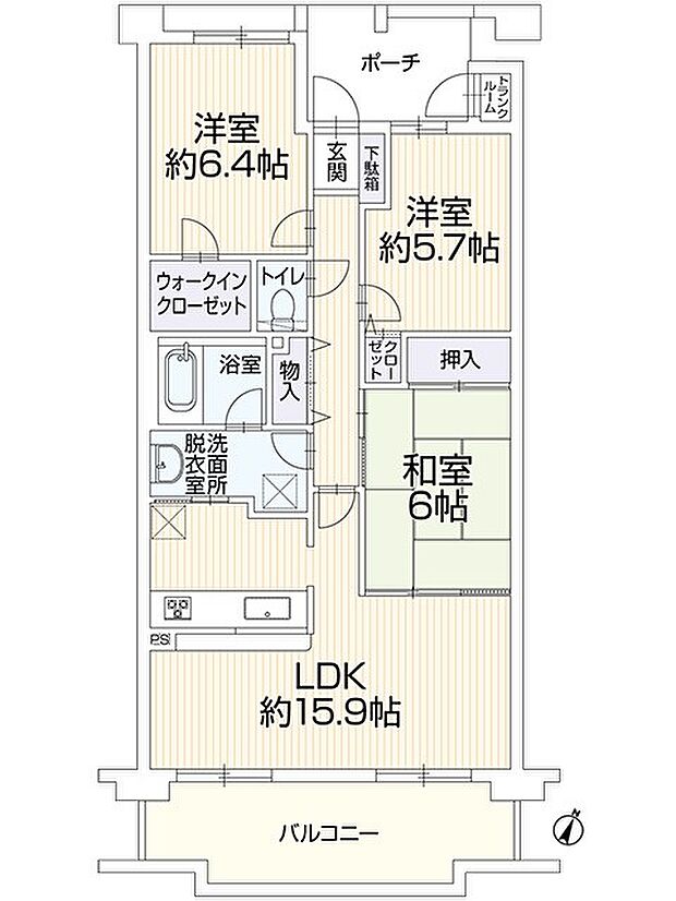 プランヴェール東戸塚(3LDK) 2階の間取り図