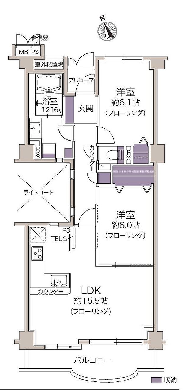 東戸塚アーバンコンフォート壱番館(2LDK) 3階の間取り図