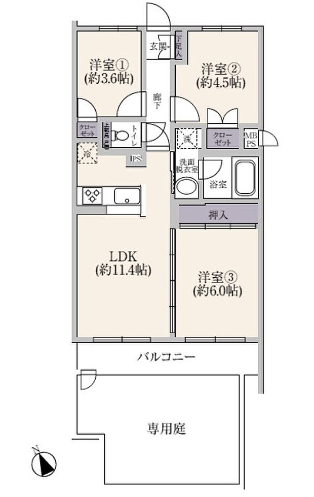 マイキャッスル川崎西(3LDK) 1階の間取り図