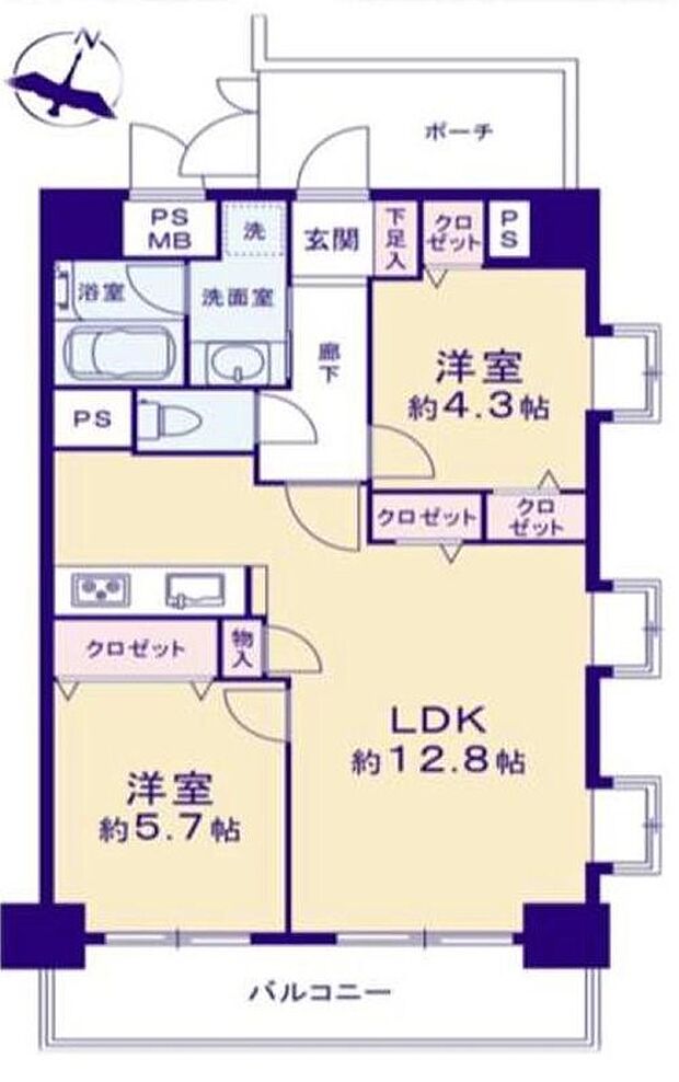 ライオンズプラザ井土ヶ谷弐番館(2LDK) 7階の間取り図