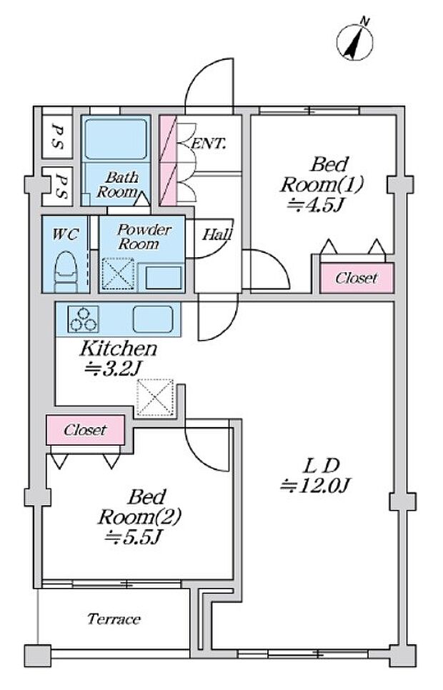 篠原コーポラスＤ棟(2LDK) 3階の間取り図