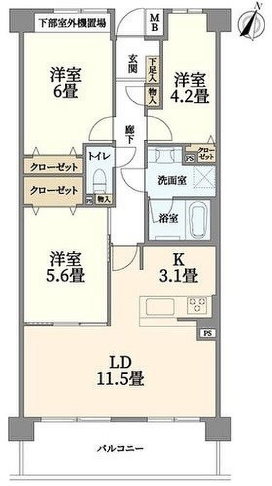 横浜西谷パークホームズ(3LDK) 7階の間取り図