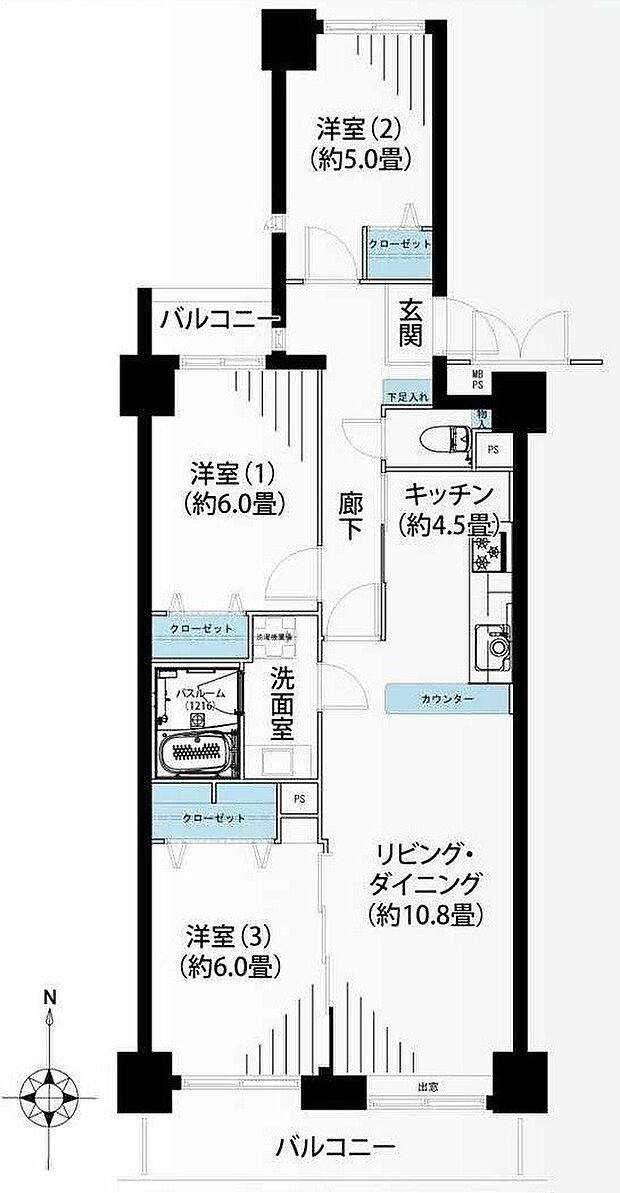 コスモ戸塚パークスクエア(3LDK) 8階の間取り図