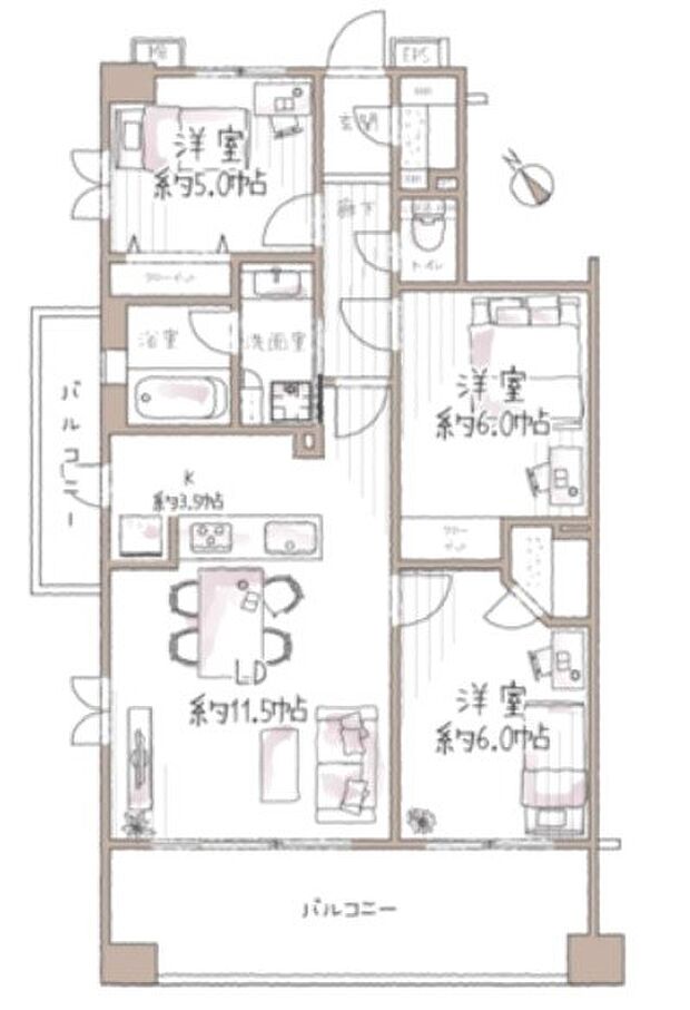 グランシティユーロコートあざみ野(3LDK) 7階の間取り図