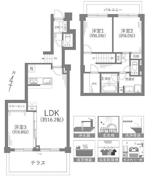 エクセル弘明寺(3LDK) 2階の間取り図