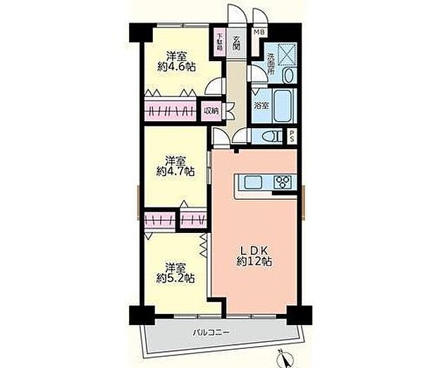 鹿島田セントラルマンション(3LDK) 2階の間取り図